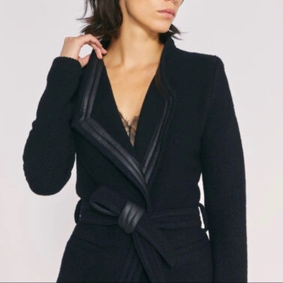 IRO- AWA LEATHER TRIMMED WOOL JACKET-42 - Picture 2 of 5